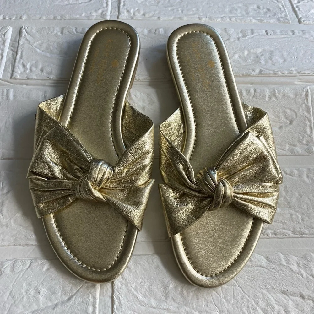 Kate Spade Marcella Metallic Gold Sandal Flats, Upper Leather